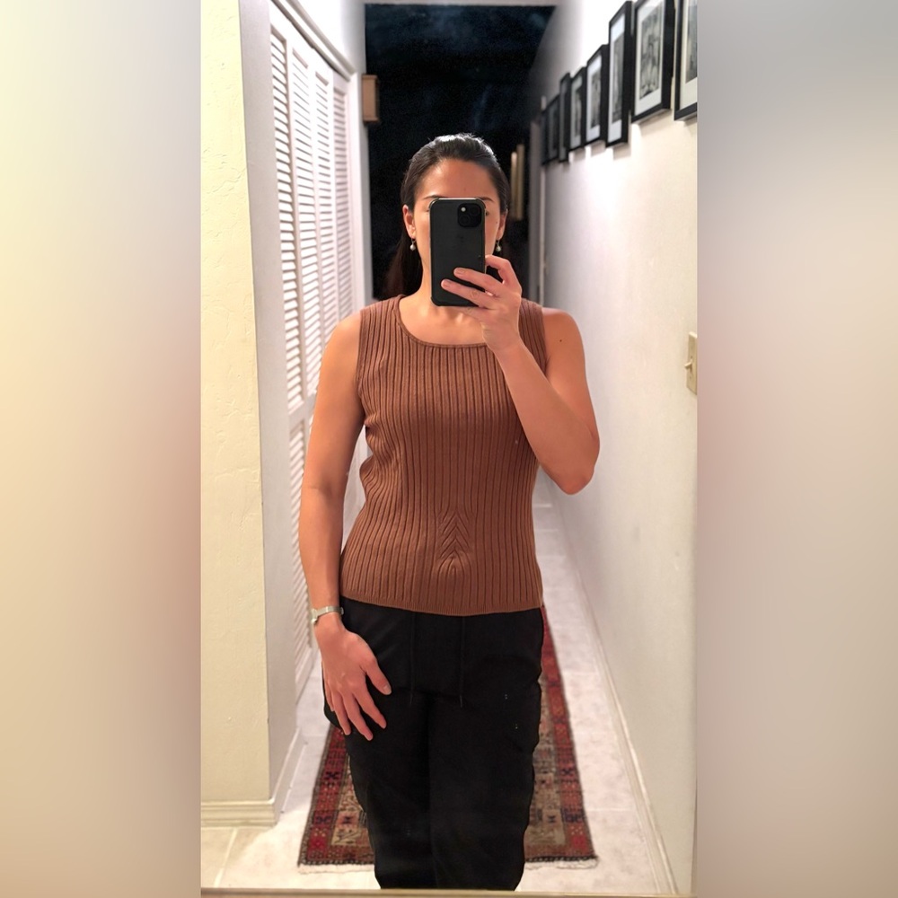 Brown Ribbed Knit Tank Top